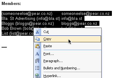 Copy the emails from Word or Notepad to the clipboard