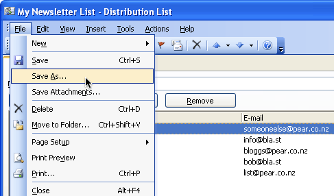Choose "Save As" from the menu for your list